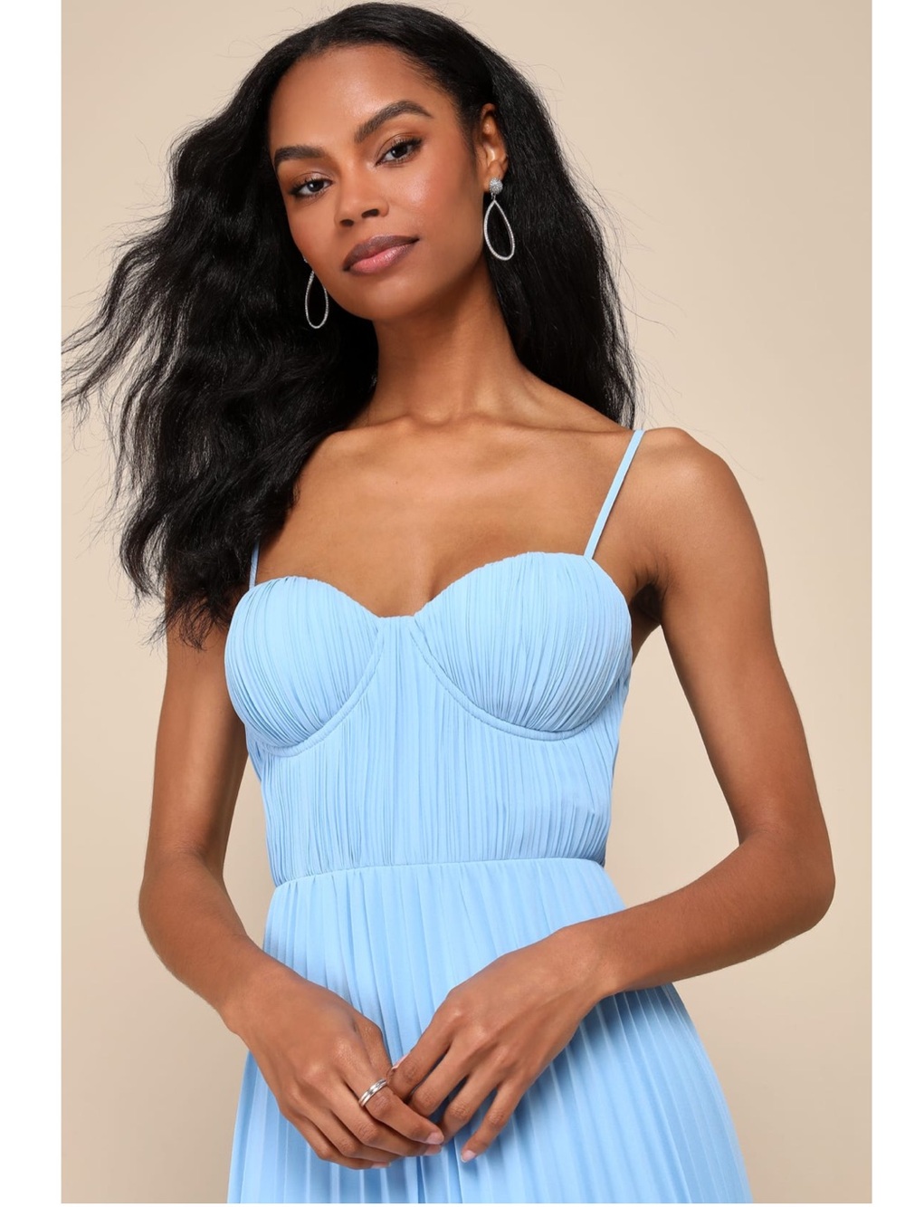 Lulus Admirable Elegance Light Blue Pleated Bustier Lightweight Maxi Dress XL - Picture 4 of 15